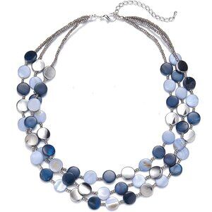 Layered Beaded Chunky Necklace for Women Boho Two-color Shell Statement Necklace